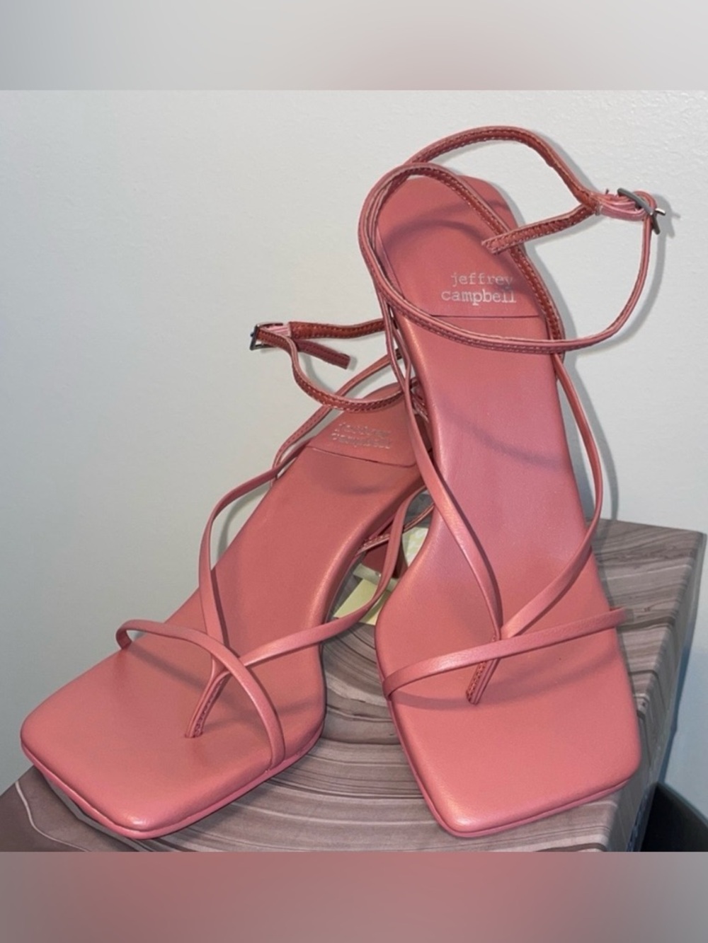 Jeffrey Campbell Coral-Pink Strappy Square-Toe Sandals
